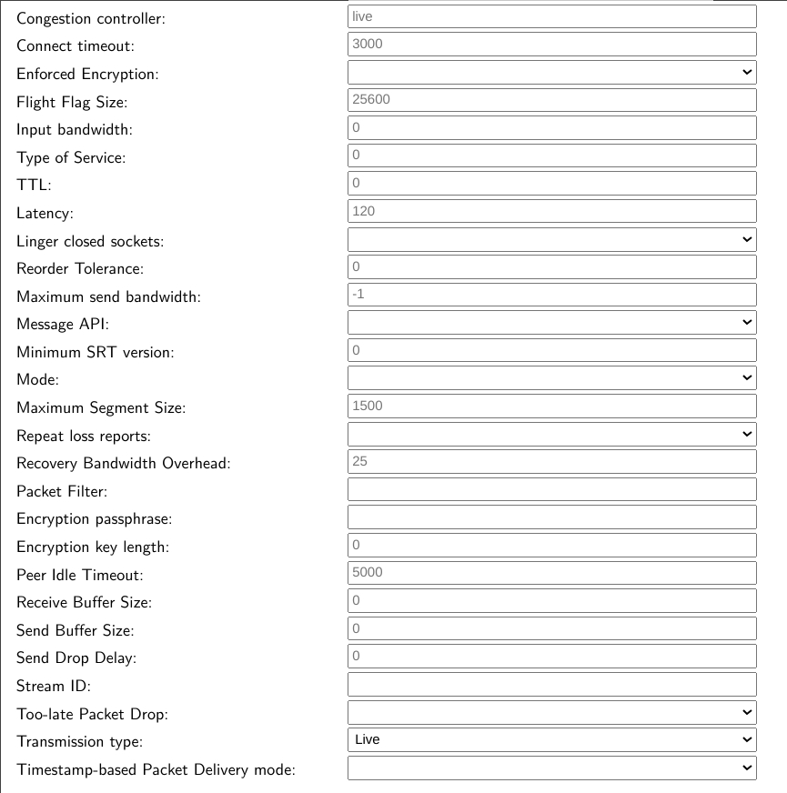 Image showing all possible SRT parameters